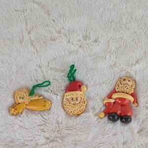 Hand Crafted Santa and Angel Ornament Trio - Red, Yellow, Green